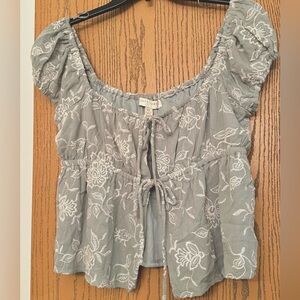 Chic Green Floral Blouse with White Accents